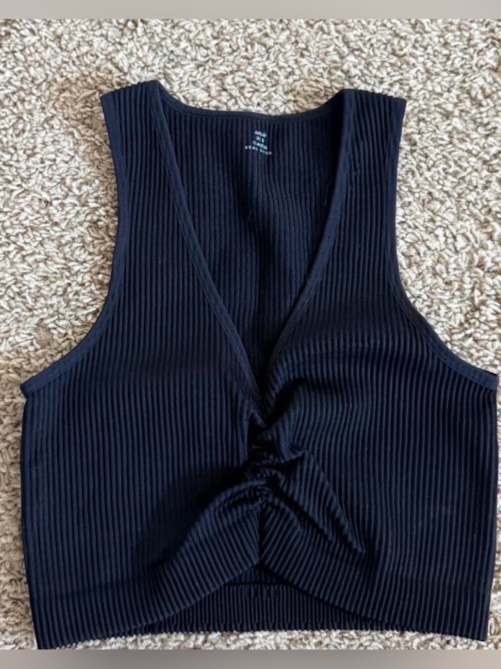 Aerie Ribbed Black Twist-Front Crop Top